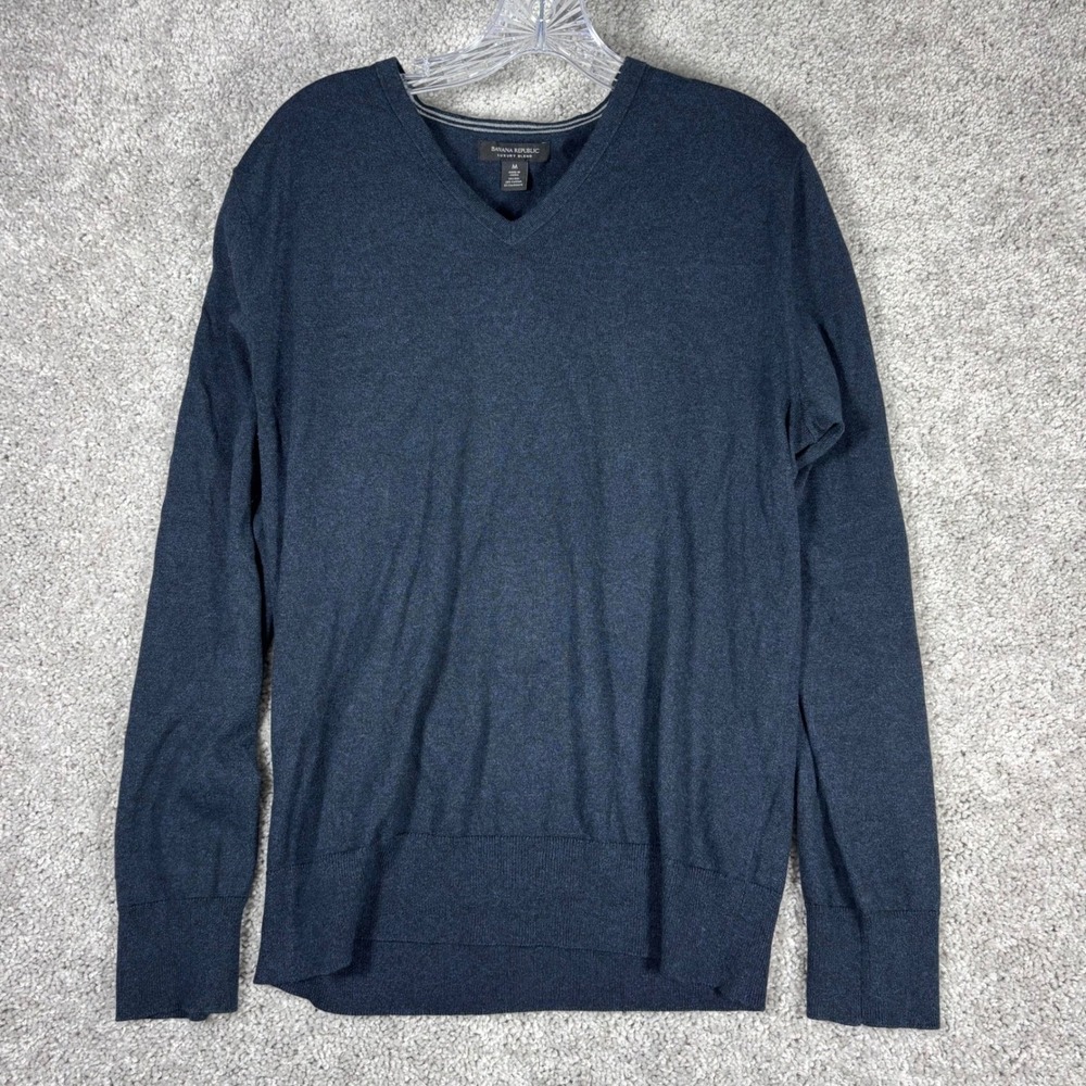 Banana Republic Mens V Neck Sweater Navy Blue Silk Cashmere Blend Size‎ M